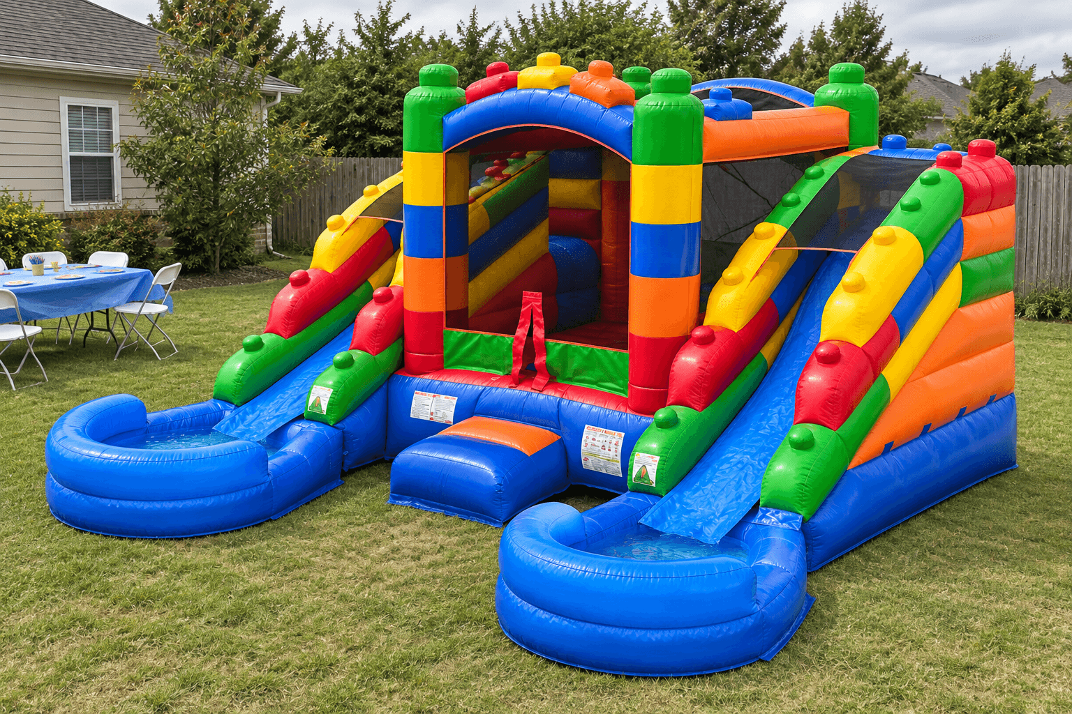 Building Blocks Bounce House with Double Slide & Pools