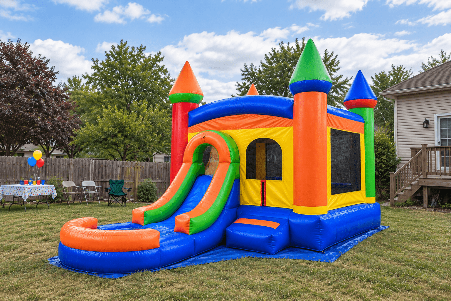 Rainbow Tunnel Bounce House & Slide with Pool