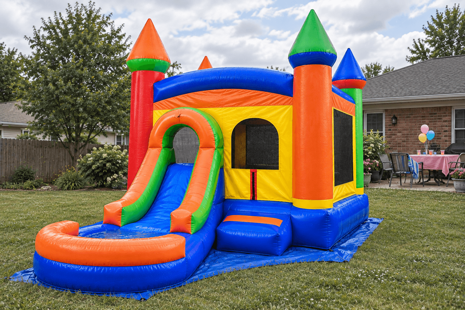 Rainbow Tunnel Bounce House & Slide with Pool