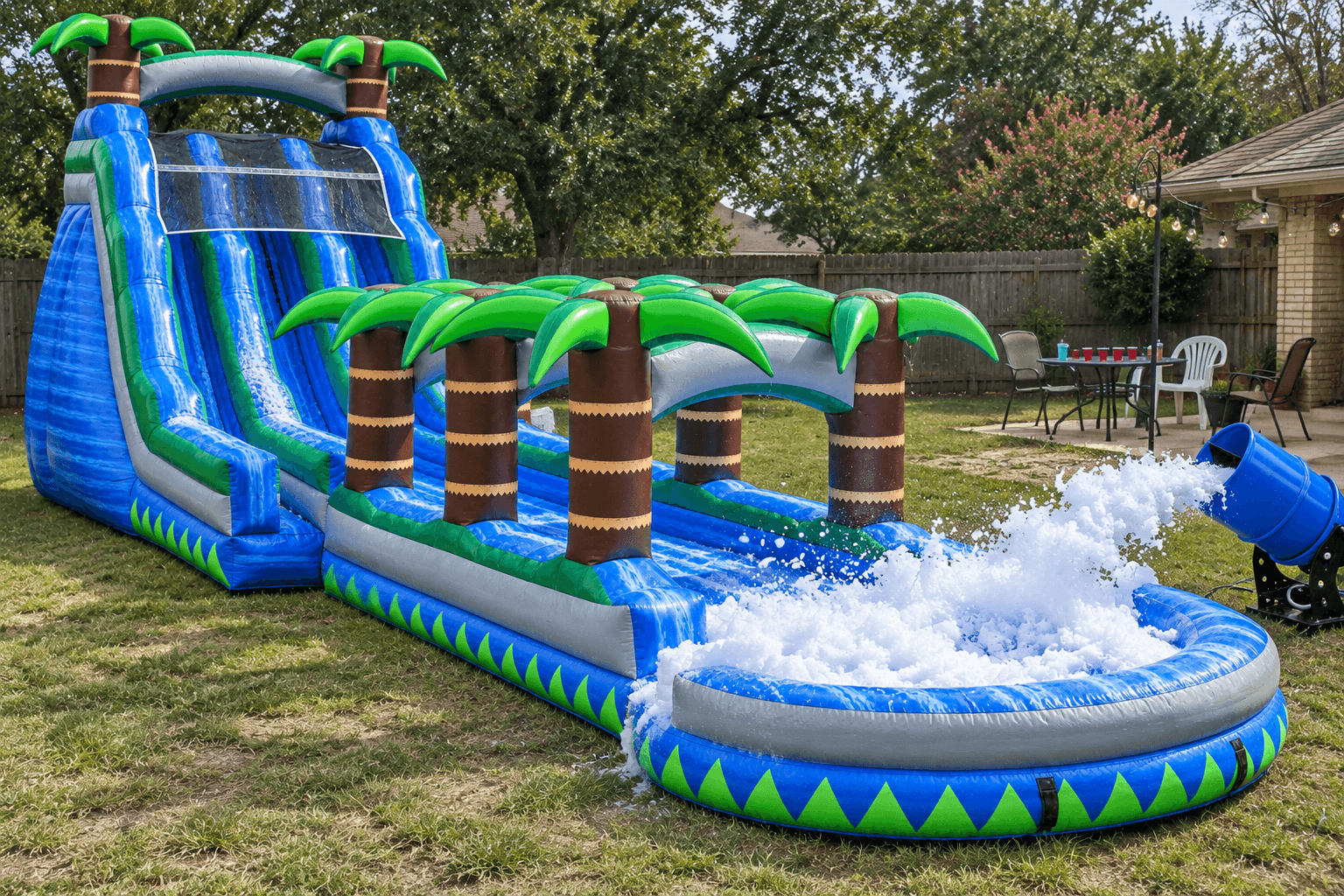 Tropical Dual Slide with Pool & Foam Machine (20')