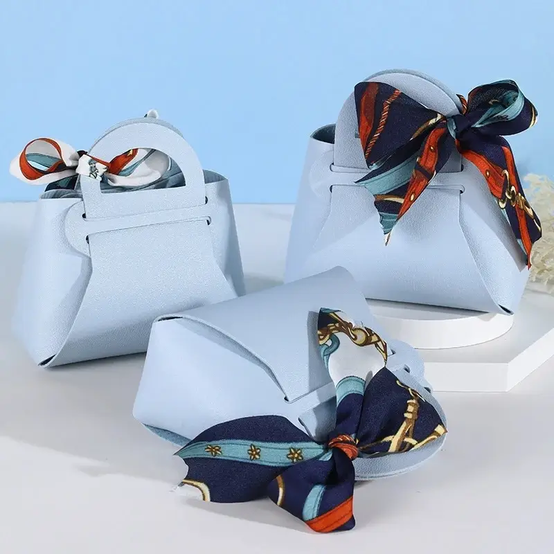 Bow Ribbon Leather Mini Handbag Gift Bags Candy Pa