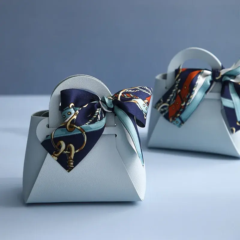 1PCS Leather Gift Bags Bow Ribbon Packaging Bag We