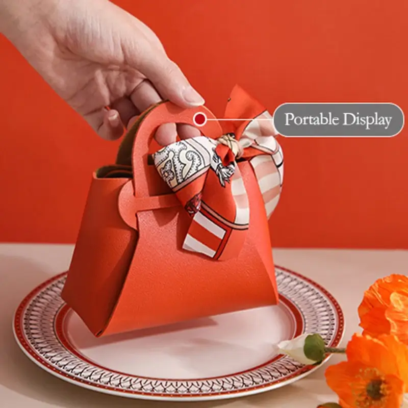 1PCS Leather Gift Bags Bow Ribbon Packaging Bag We