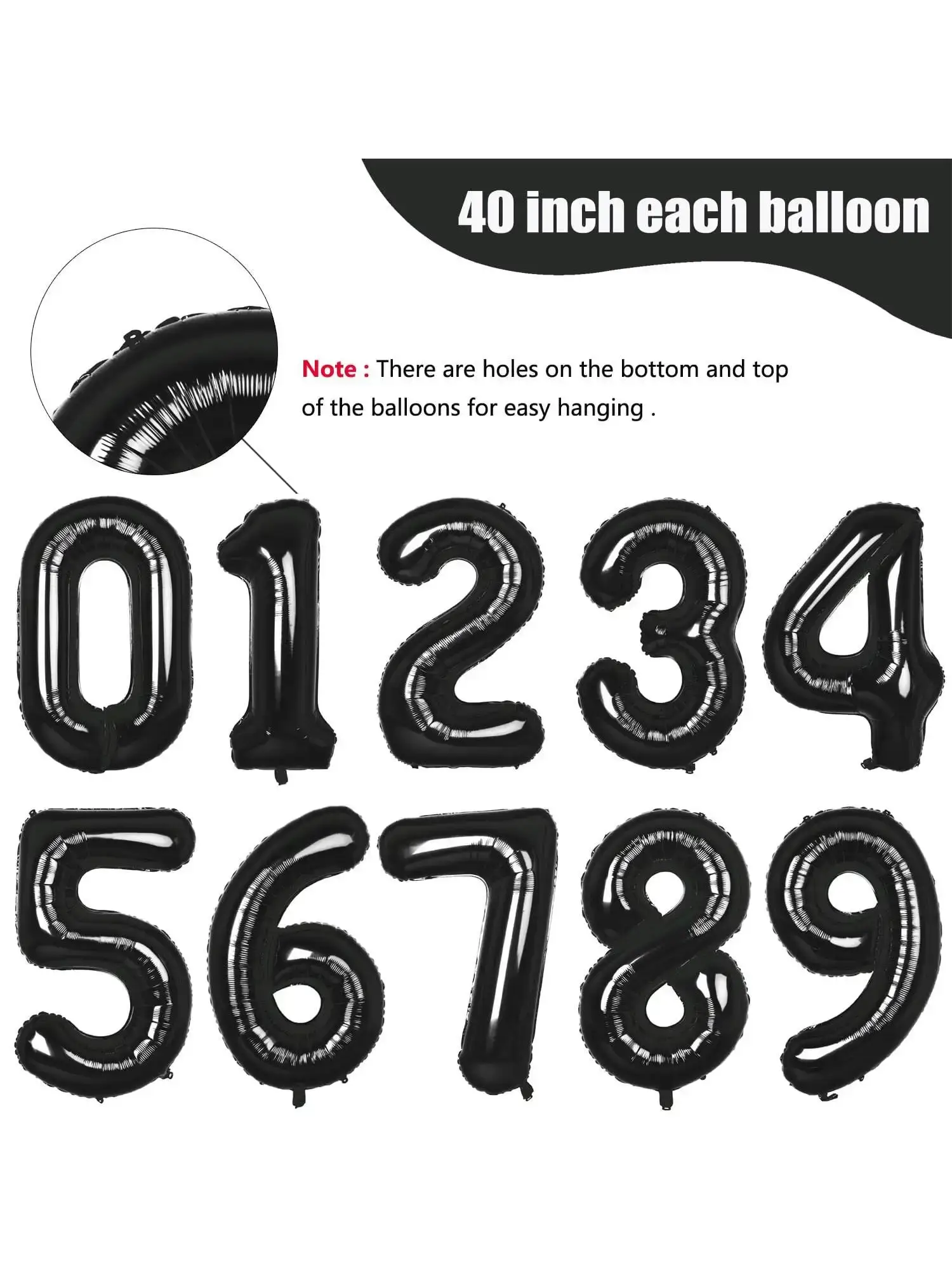 40 inch Black Number Balloons-Large Helium Foil Bi
