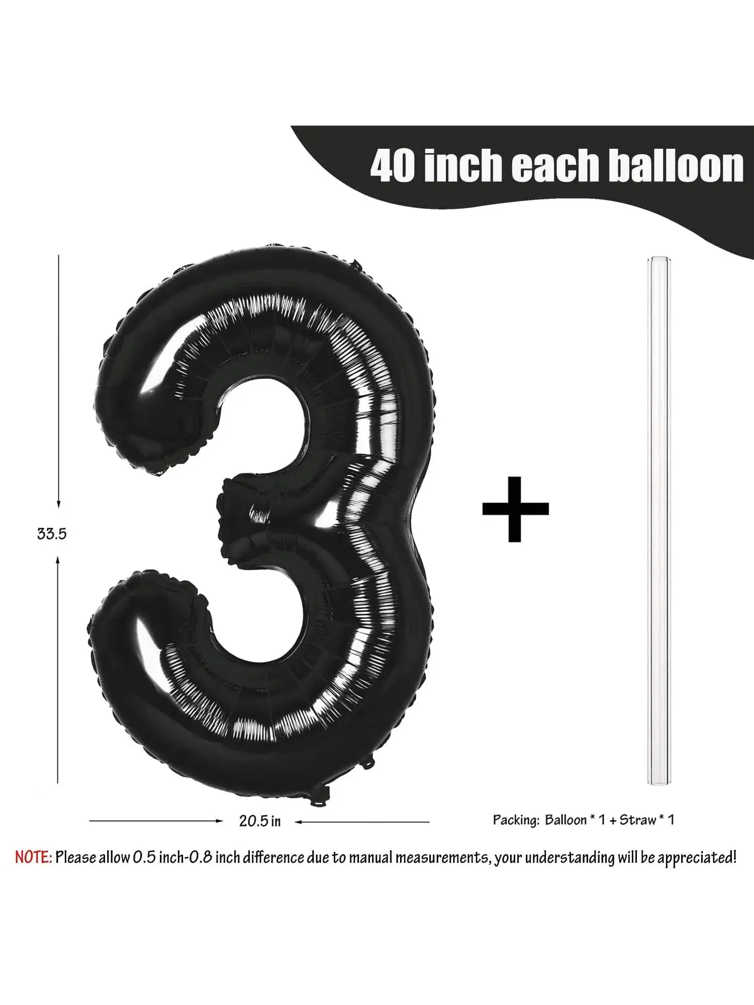 40 inch Black Number Balloons-Large Helium Foil Bi