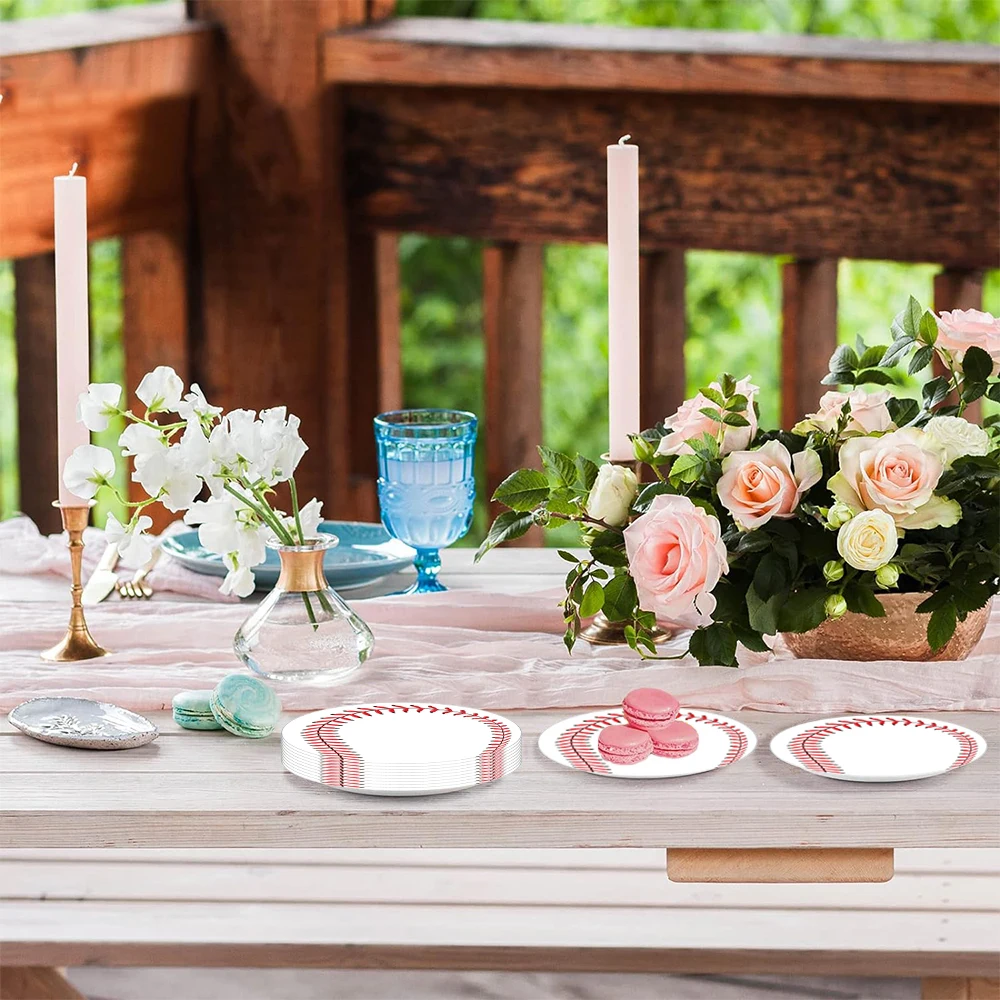 10 Pcs Baseball Plates  Round Baseball Themed Pape