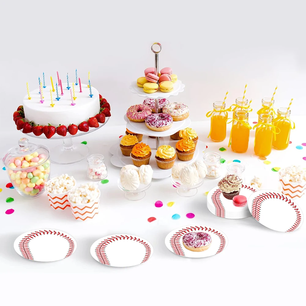 10 Pcs Baseball Plates  Round Baseball Themed Pape