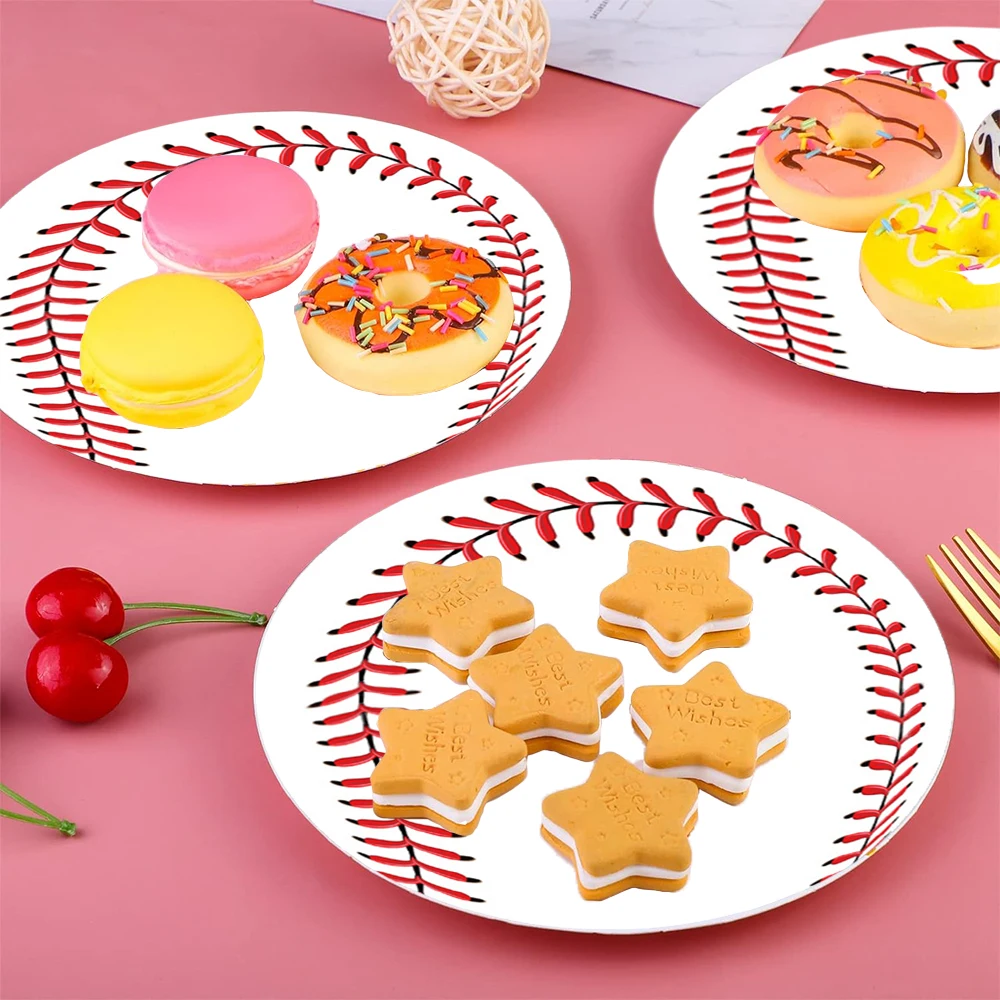 10 Pcs Baseball Plates  Round Baseball Themed Pape