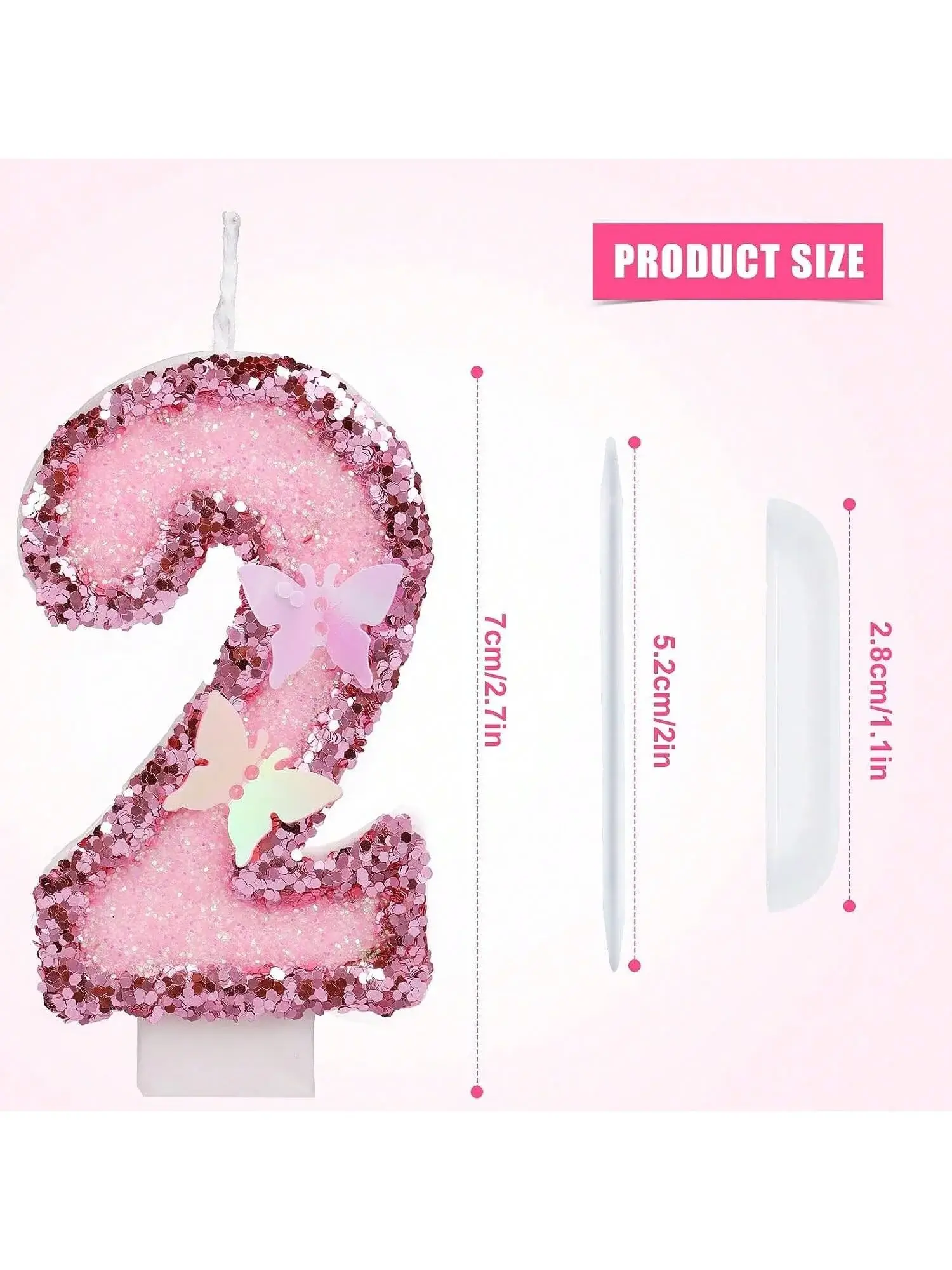 Birthday Number Candles, Pink Butterfly Sequin Hap