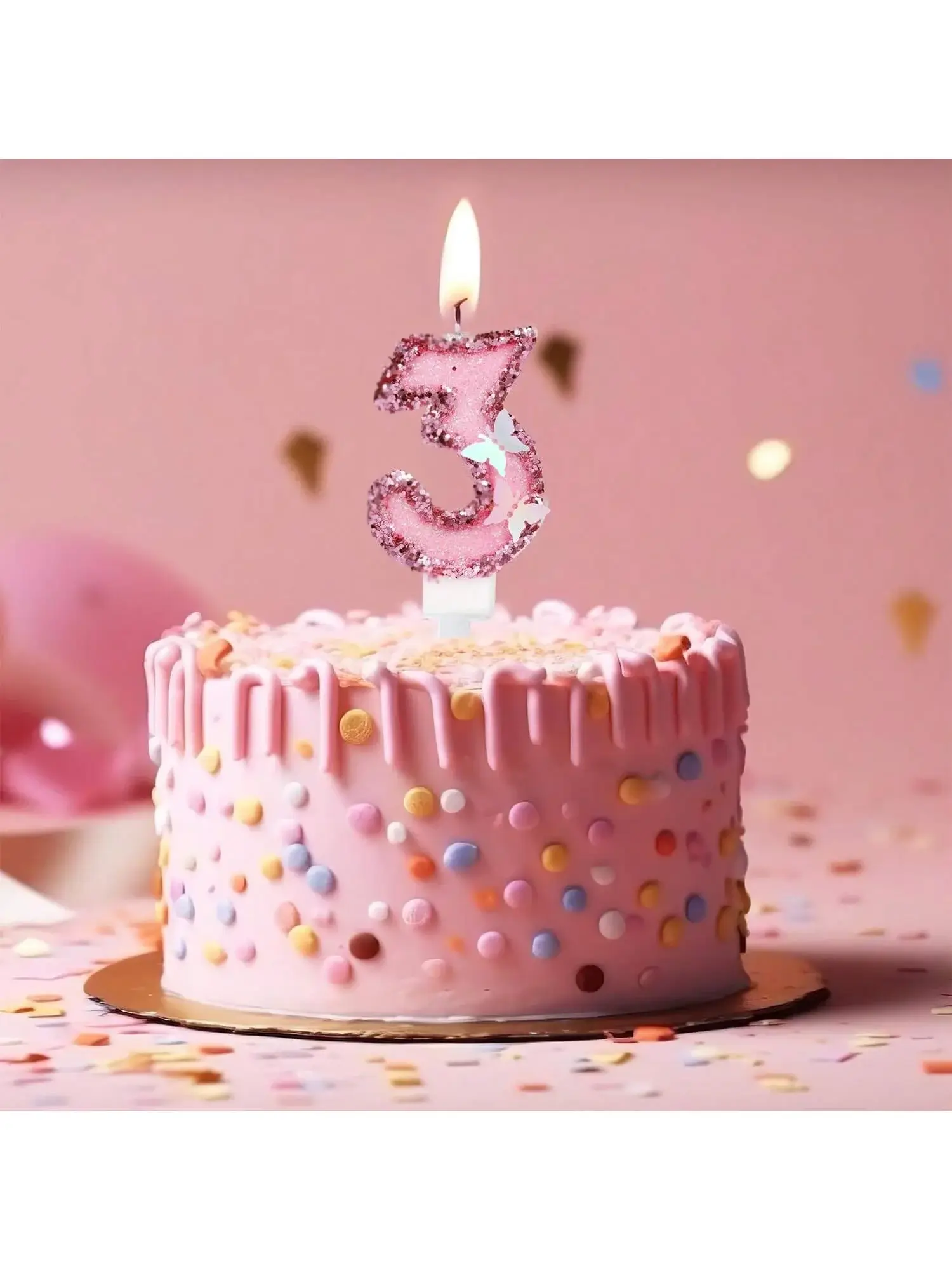 Birthday Number Candles, Pink Butterfly Sequin Hap