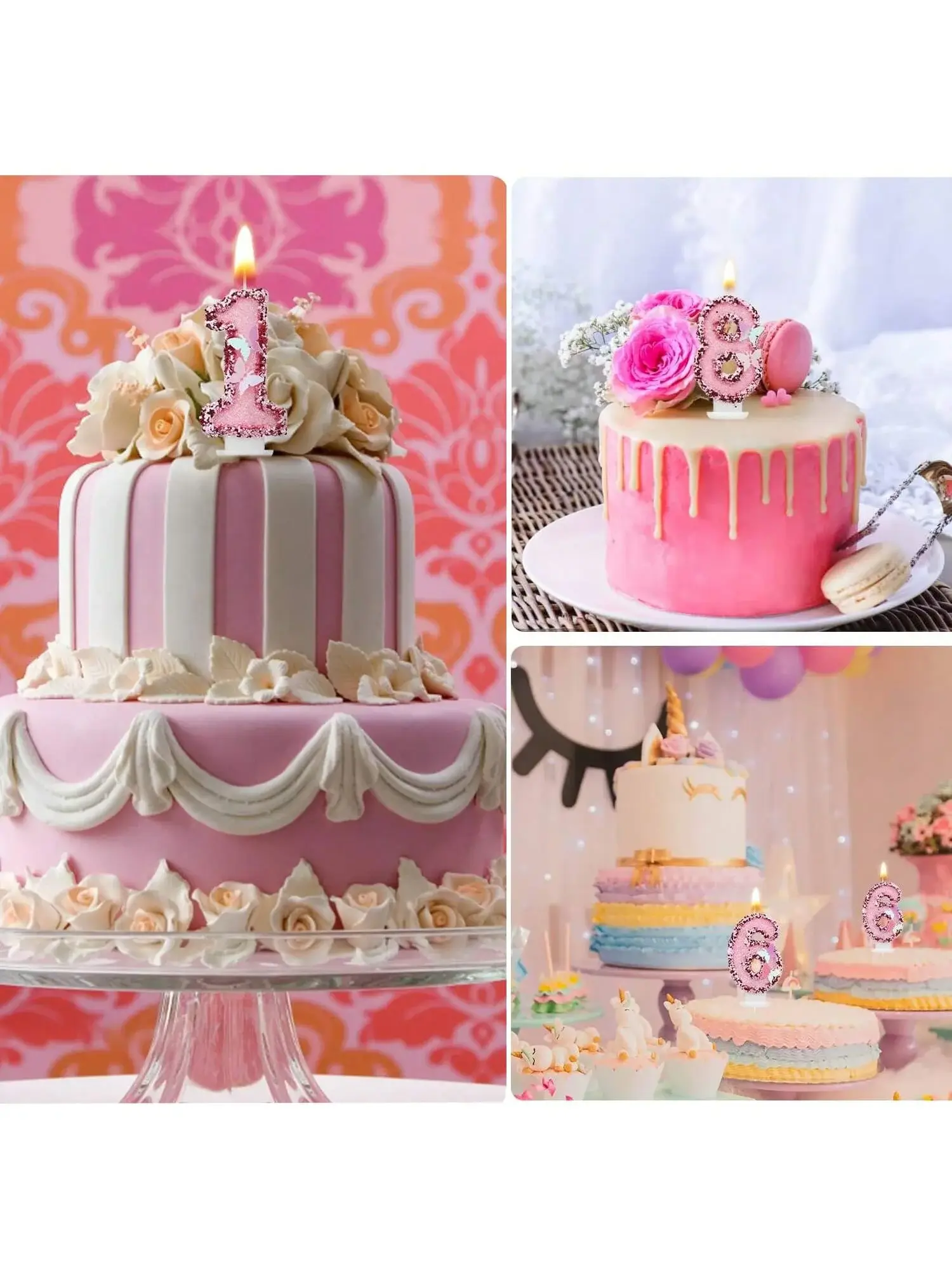 Birthday Number Candles, Pink Butterfly Sequin Hap