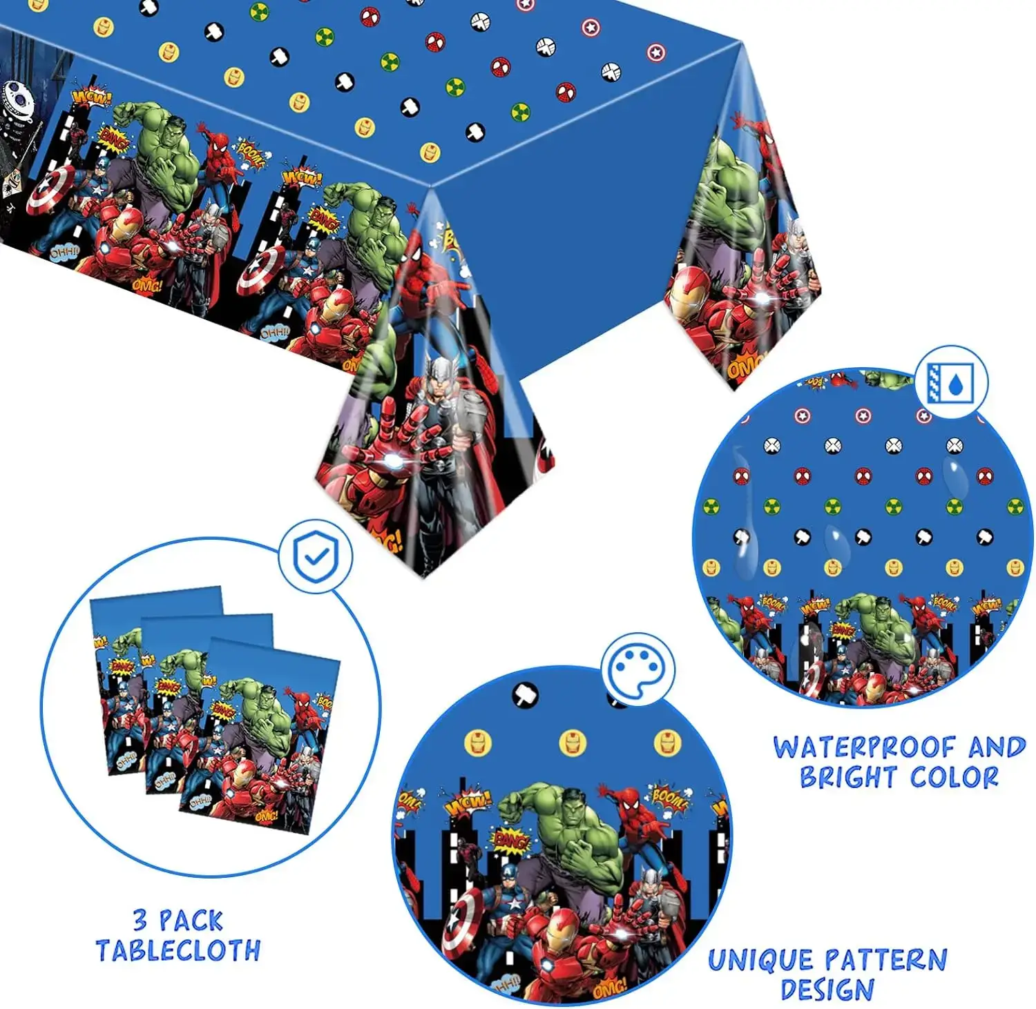 TThe Hero Squad Tablecloth Decorations Superhero T