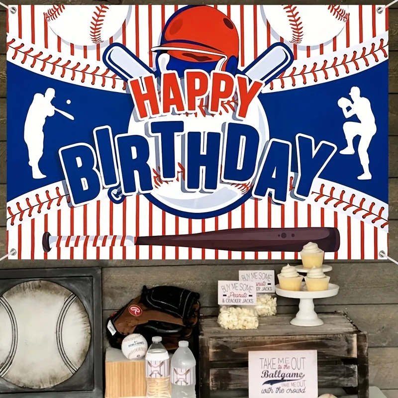 Baseball Happy Birthday Polyester Backdrop - Sport