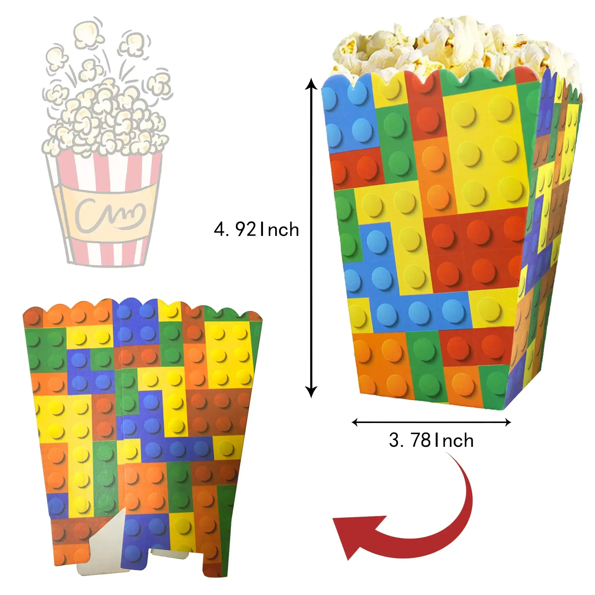 6/12/18pcs Building Block Popcorn Boxes Happy Birt
