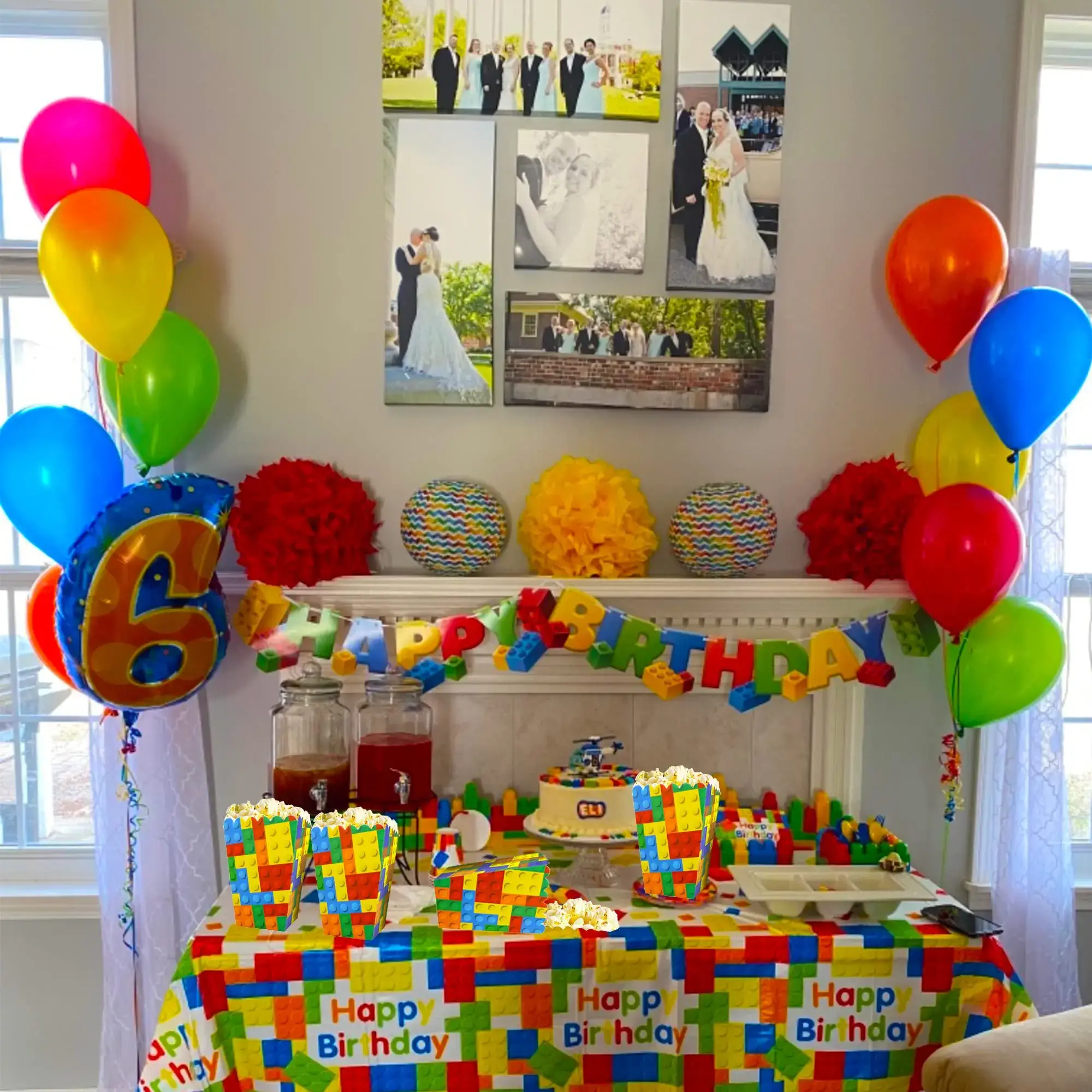 6/12/18pcs Building Block Popcorn Boxes Happy Birt