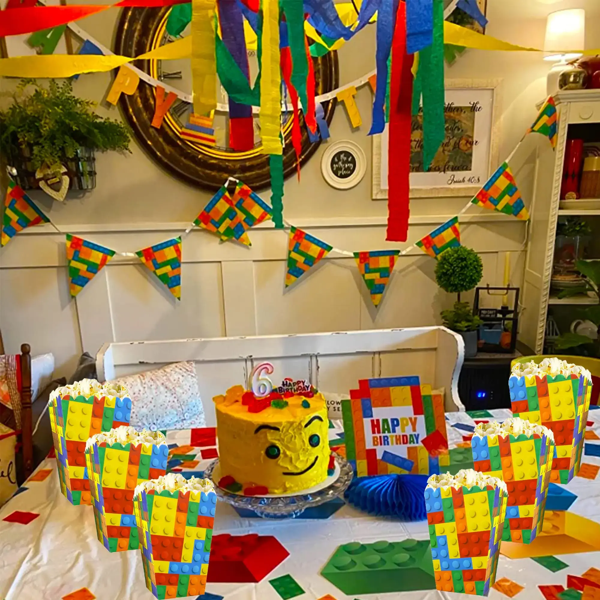 6/12/18pcs Building Block Popcorn Boxes Happy Birt