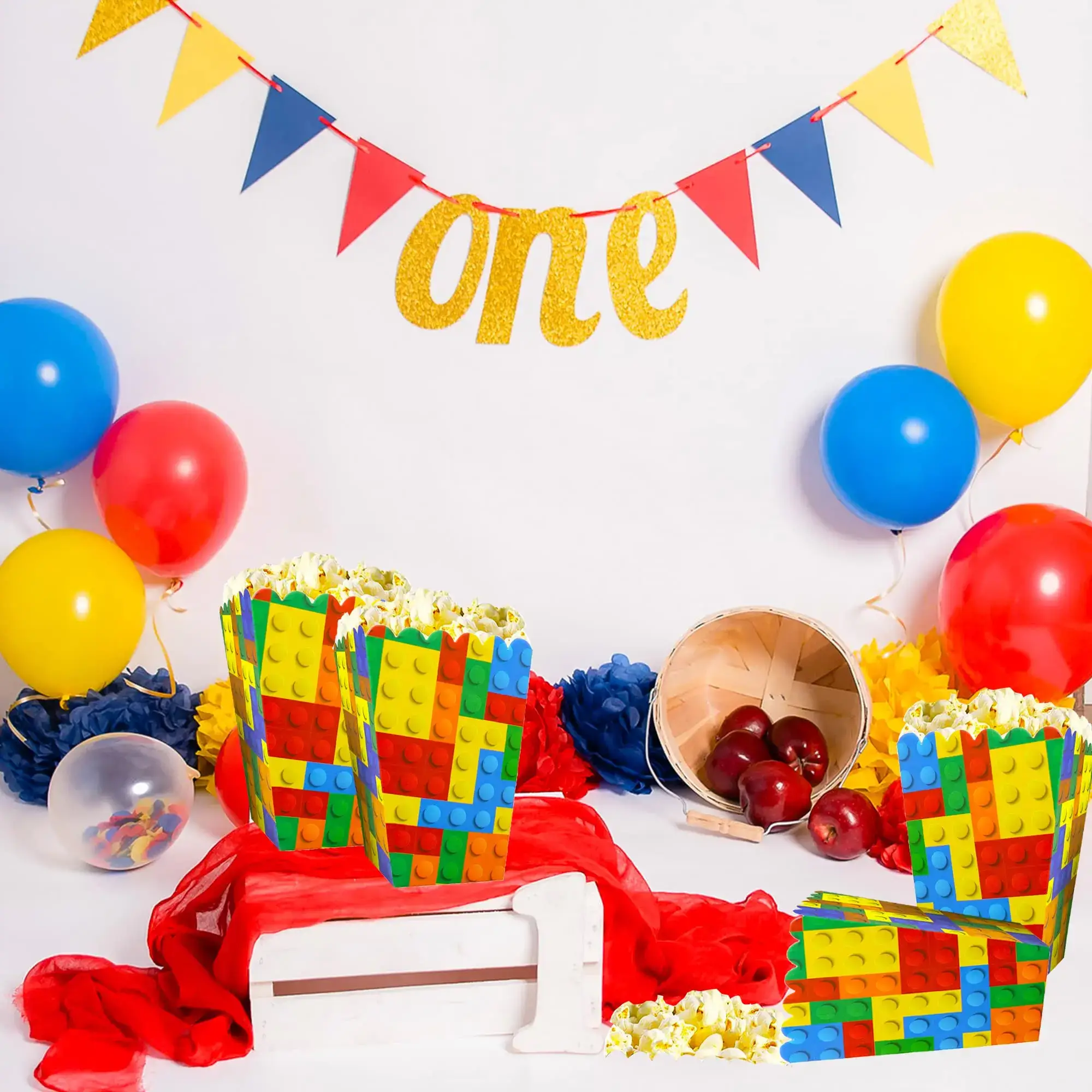6/12/18pcs Building Block Popcorn Boxes Happy Birt