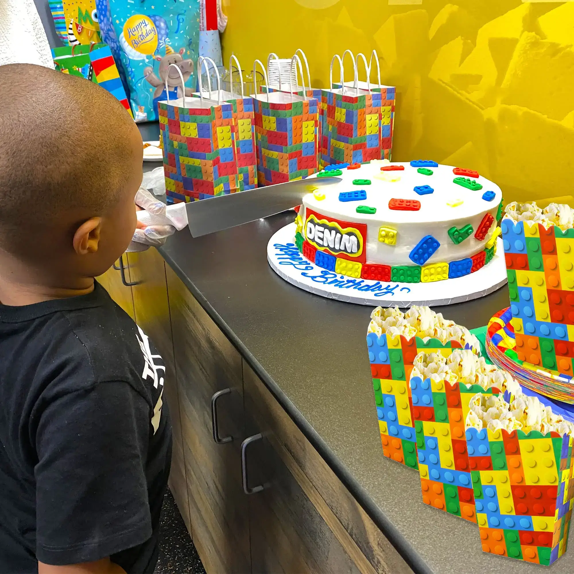 6/12/18pcs Building Block Popcorn Boxes Happy Birt