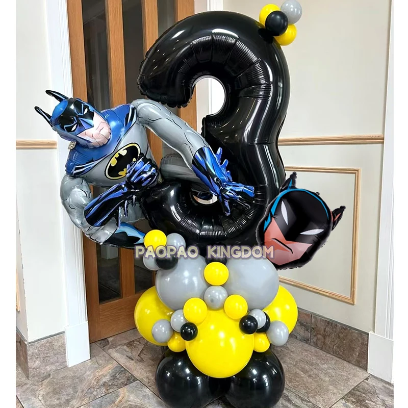3D Dark Knight Hero Number Foil Balloons Yellow Bl
