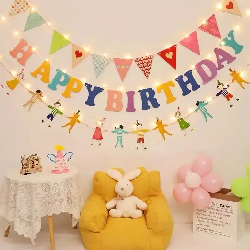Happy Birthday Banner Set Colorful Paper Hanging F