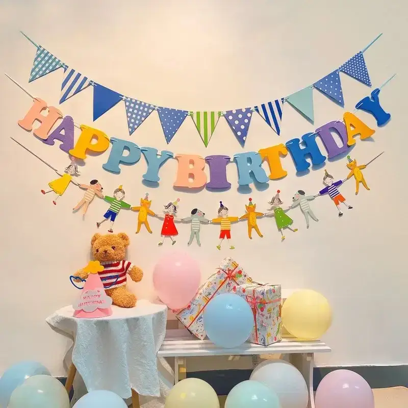 Happy Birthday Banner Set Colorful Paper Hanging F