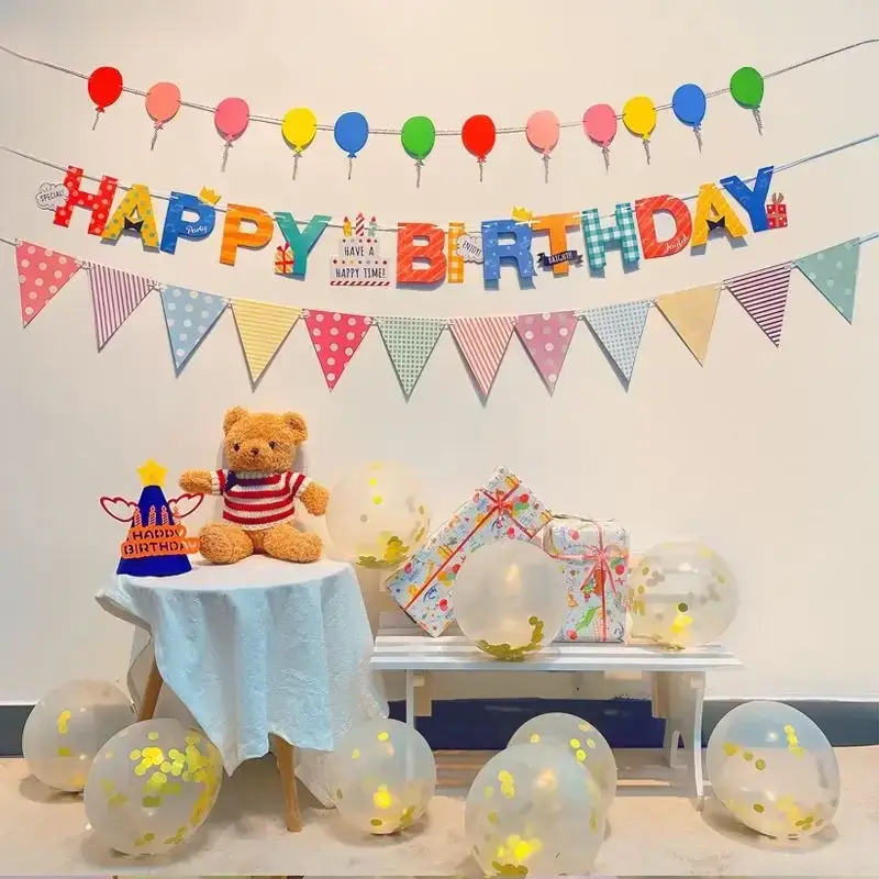 Happy Birthday Banner Set Colorful Paper Hanging F