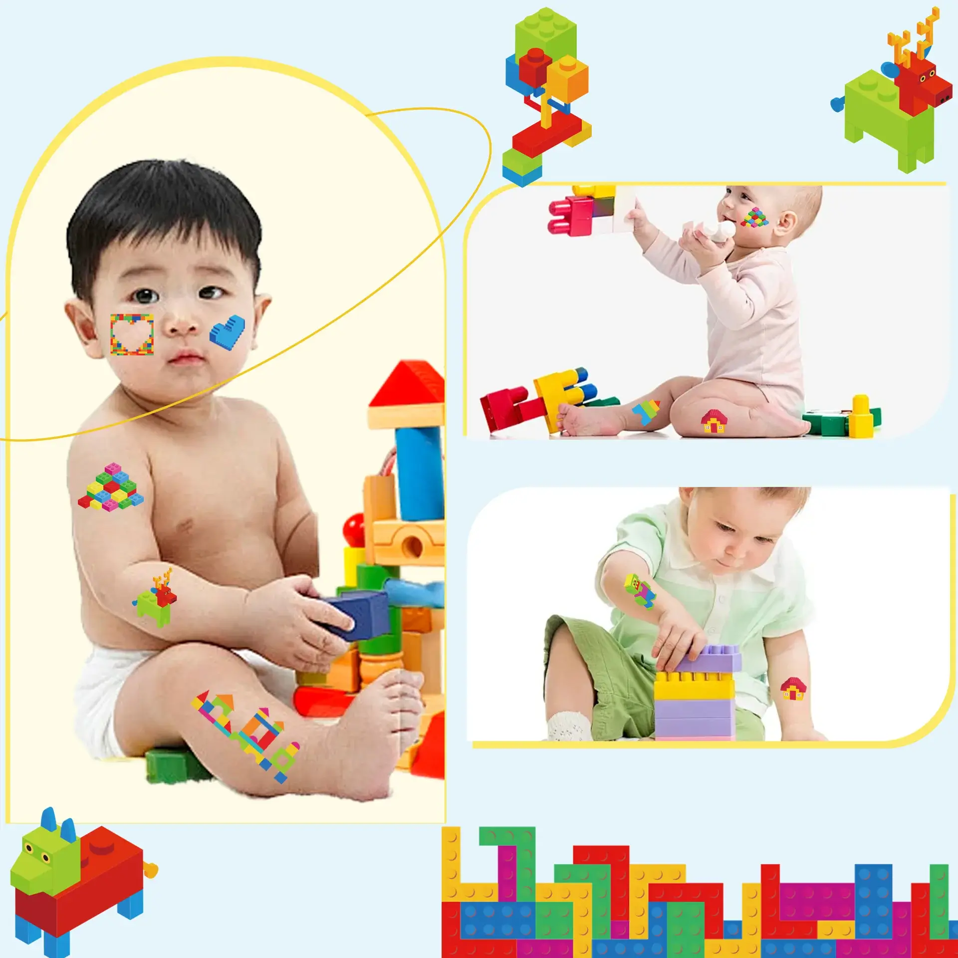 Building Block Temporary Tattoo Birthday Party Sup
