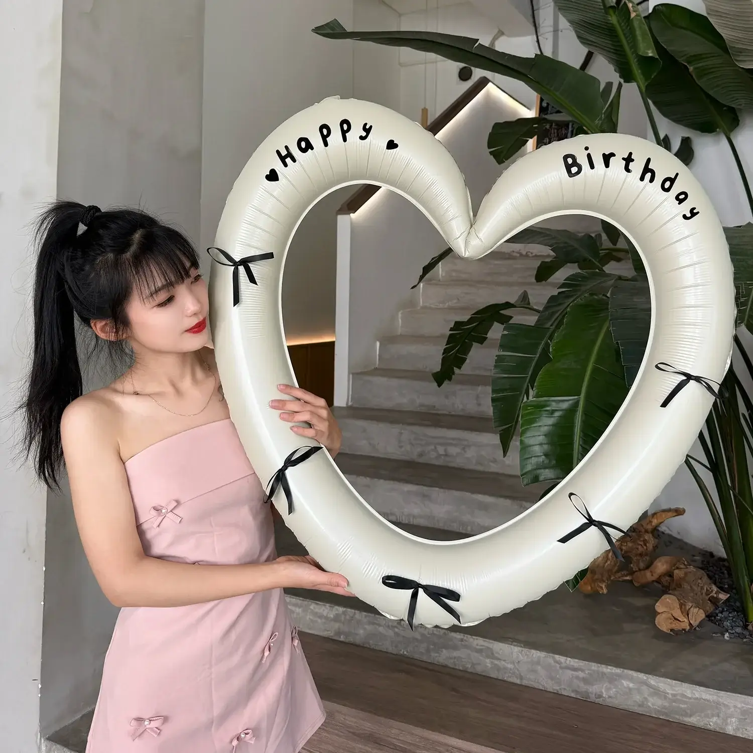 Happy Birthday Heart Photo Frame Balloon with Bowk