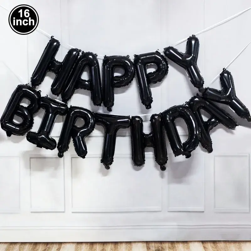 Happy Birthday Decoration Balloons Pink Blue Black