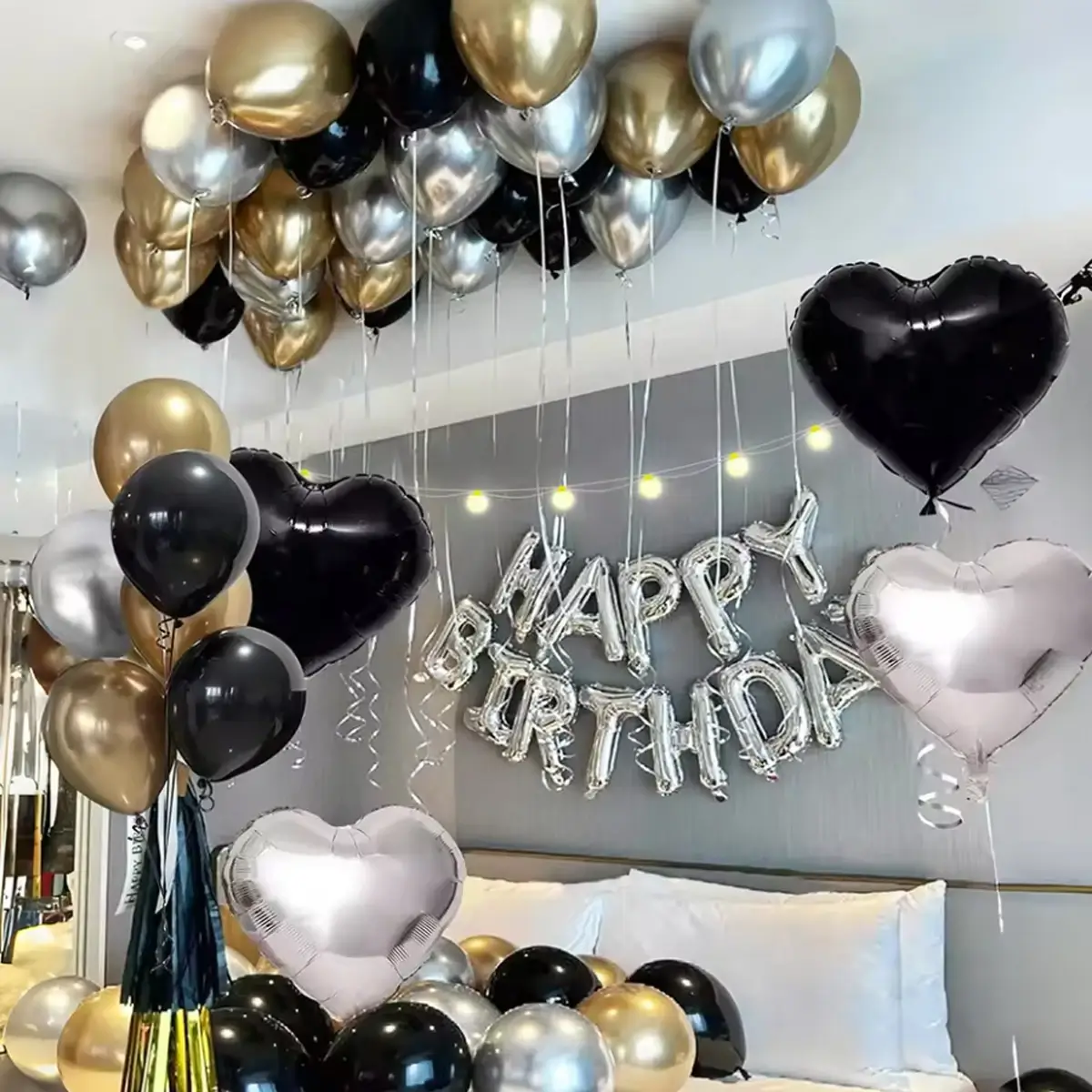 30/54pcs black and white balloons, silver banner b