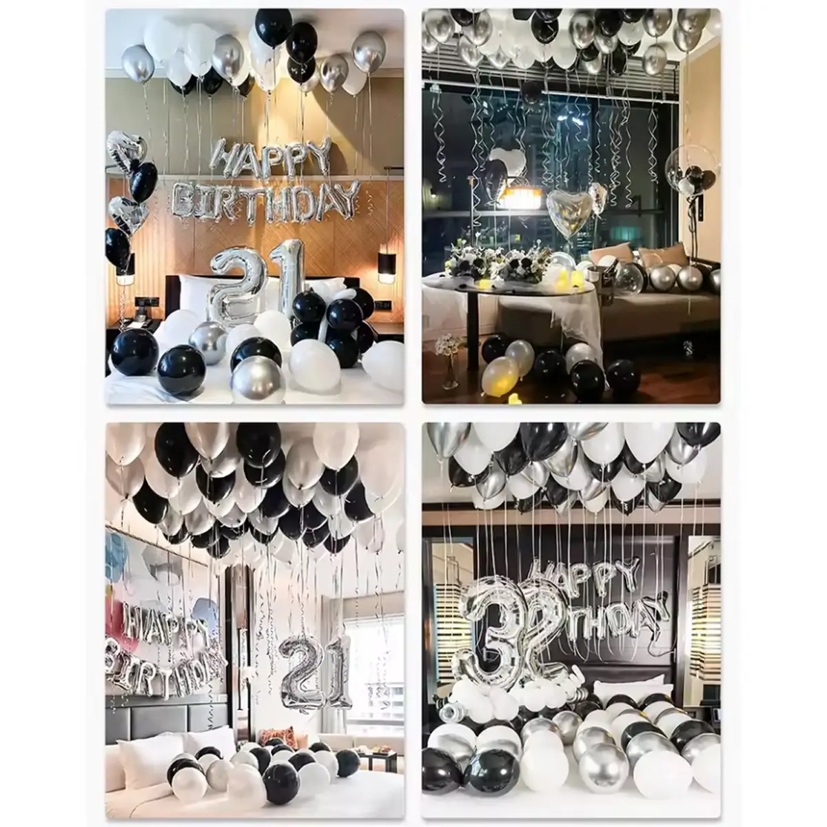 30/54pcs black and white balloons, silver banner b