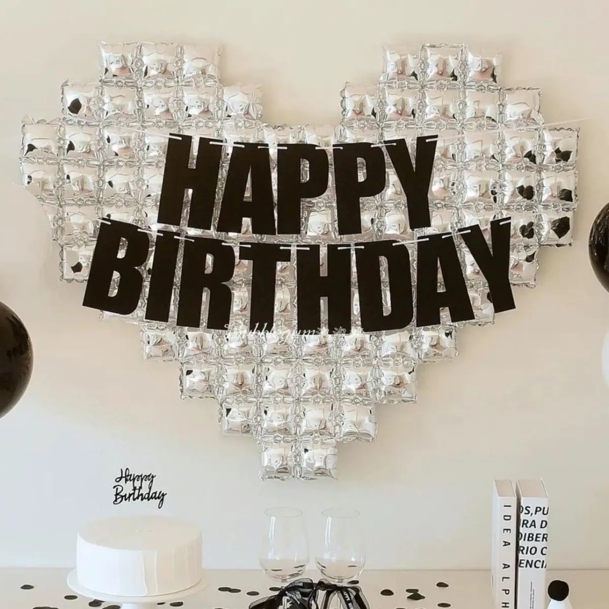 Happy Birthday Decorations: Oversized Silver Mosai