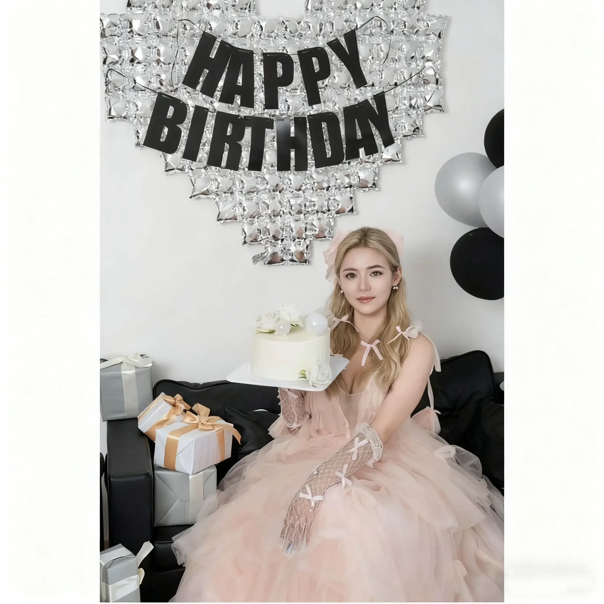 Happy Birthday Decorations: Oversized Silver Mosai