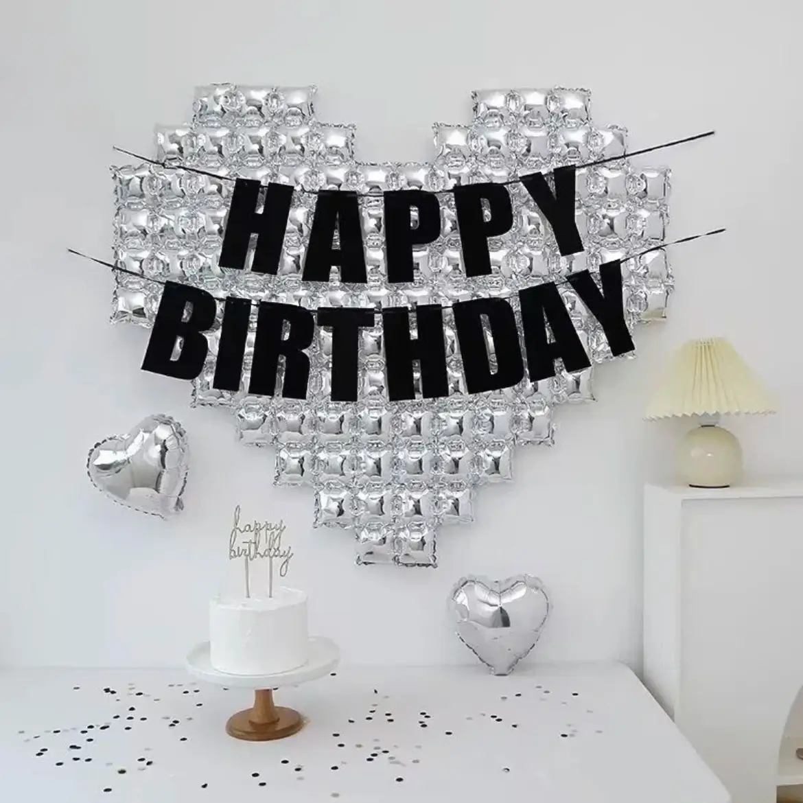 Happy Birthday Decorations: Oversized Silver Mosai