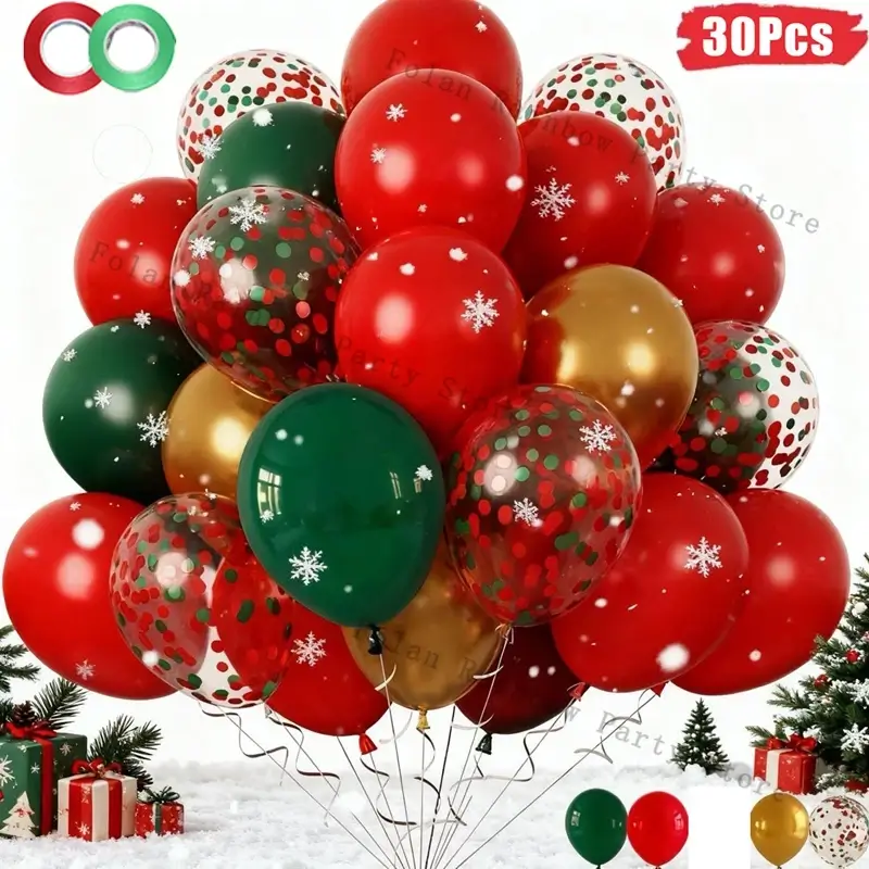 30PCS Red Green Balloon 10/12inch Christmas Balloo