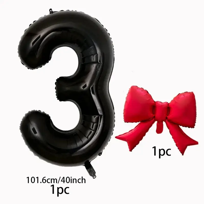 40inch black digital balloon set with red bow alum