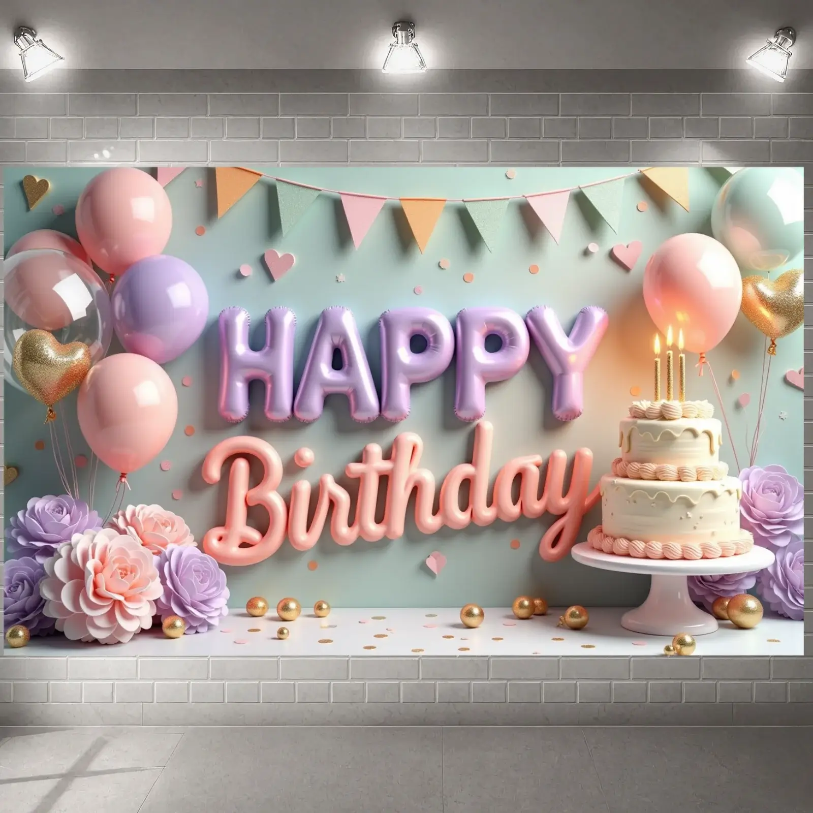 Happy Birthday Banner - Luxurious Pink Colorful Ba