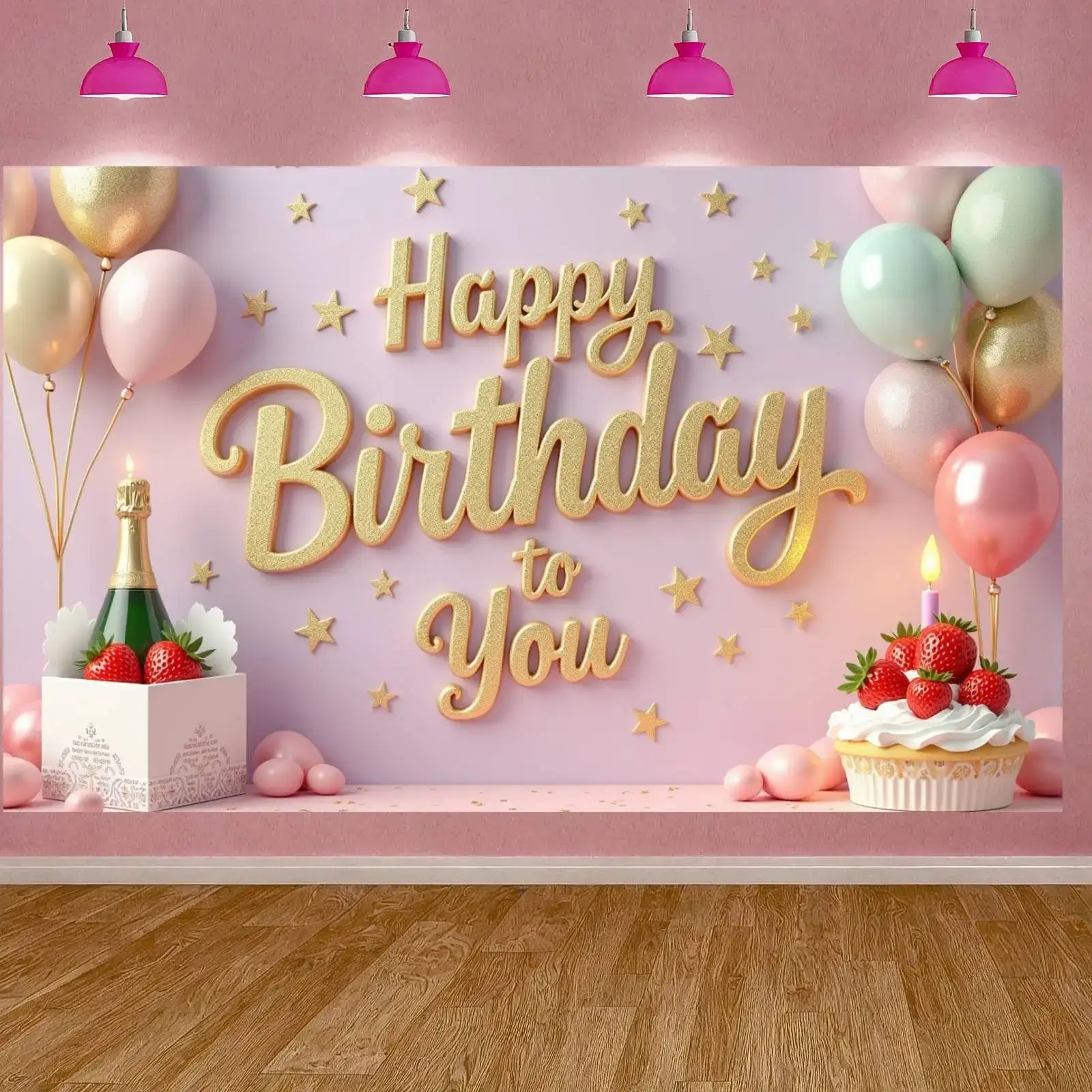 Happy Birthday Banner - Luxurious Pink Colorful Ba