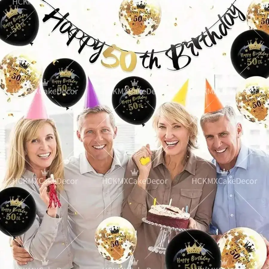 Happy Birthday Banner  Black Gold Glitter Number 1