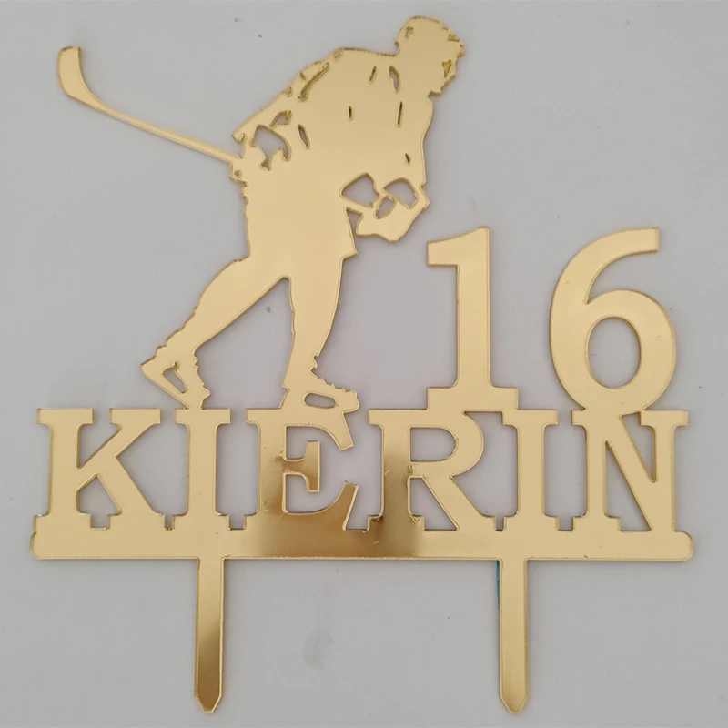 Custom Name Age Man Playing Ice Hockey Silhouette 