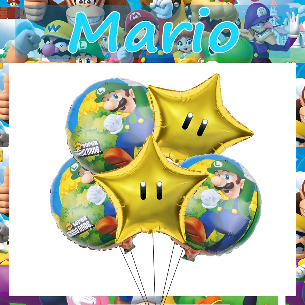 Marioed Luigi 5Pcs Round Foil Ballon Sets Party Su