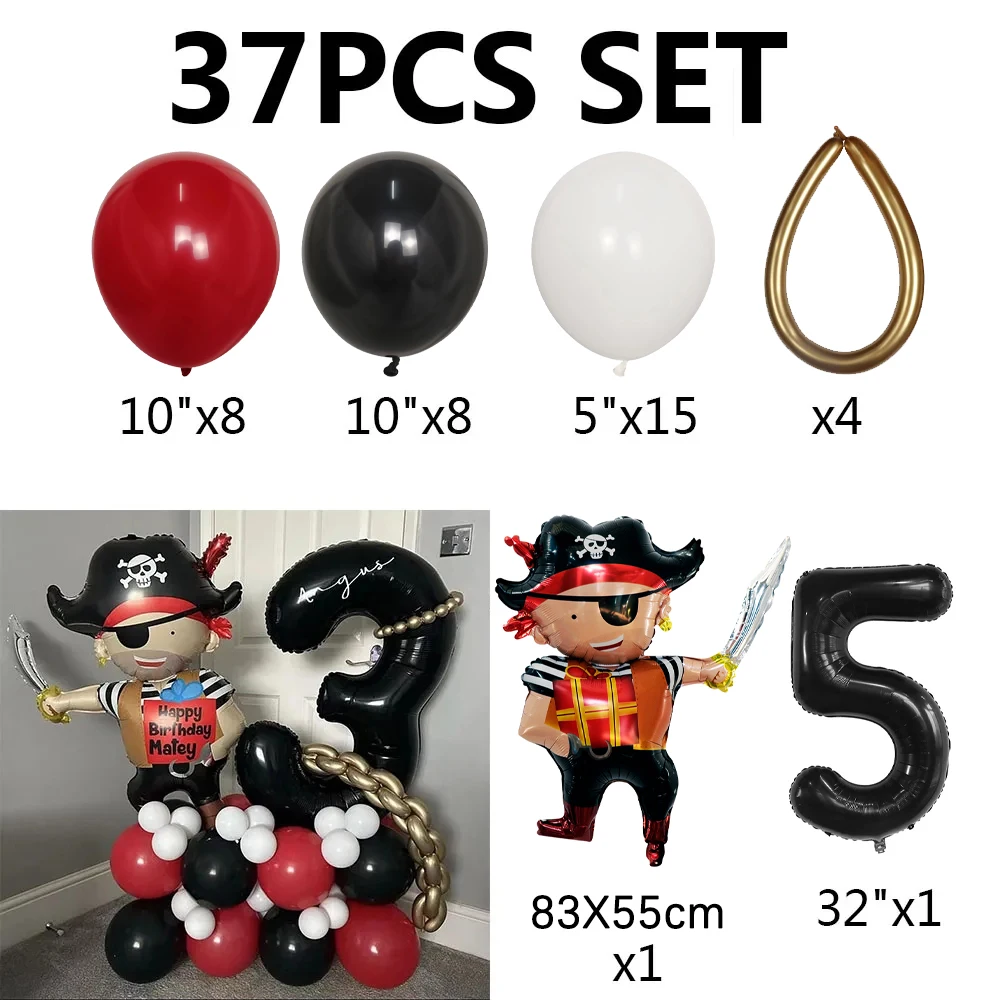 37Pcs Pirate Ship Balloons Set with 30inch 0-9 Num
