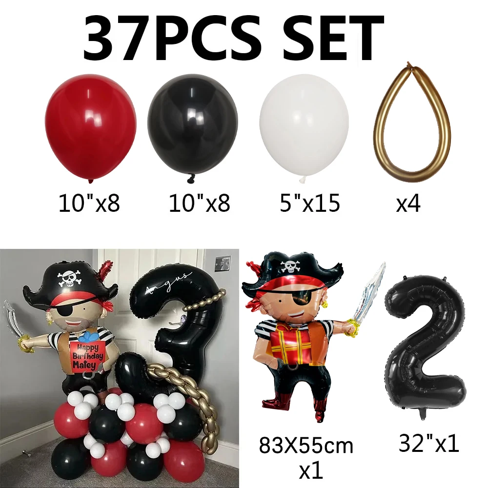 37Pcs Pirate Ship Balloons Set with 30inch 0-9 Num
