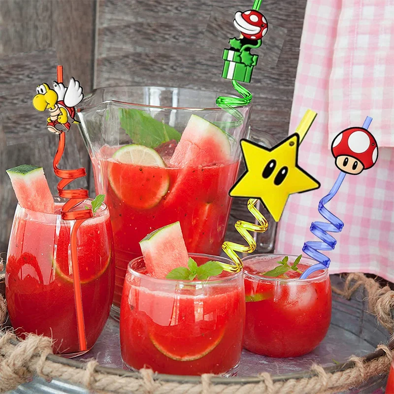 8pcs/Set Mario straws Cartoon Figure Party Favors 