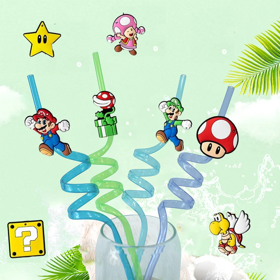 8pcs/Set Mario straws Cartoon Figure Party Favors 