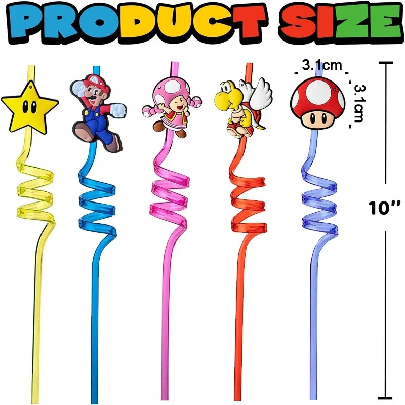 8pcs/Set Mario straws Cartoon Figure Party Favors 
