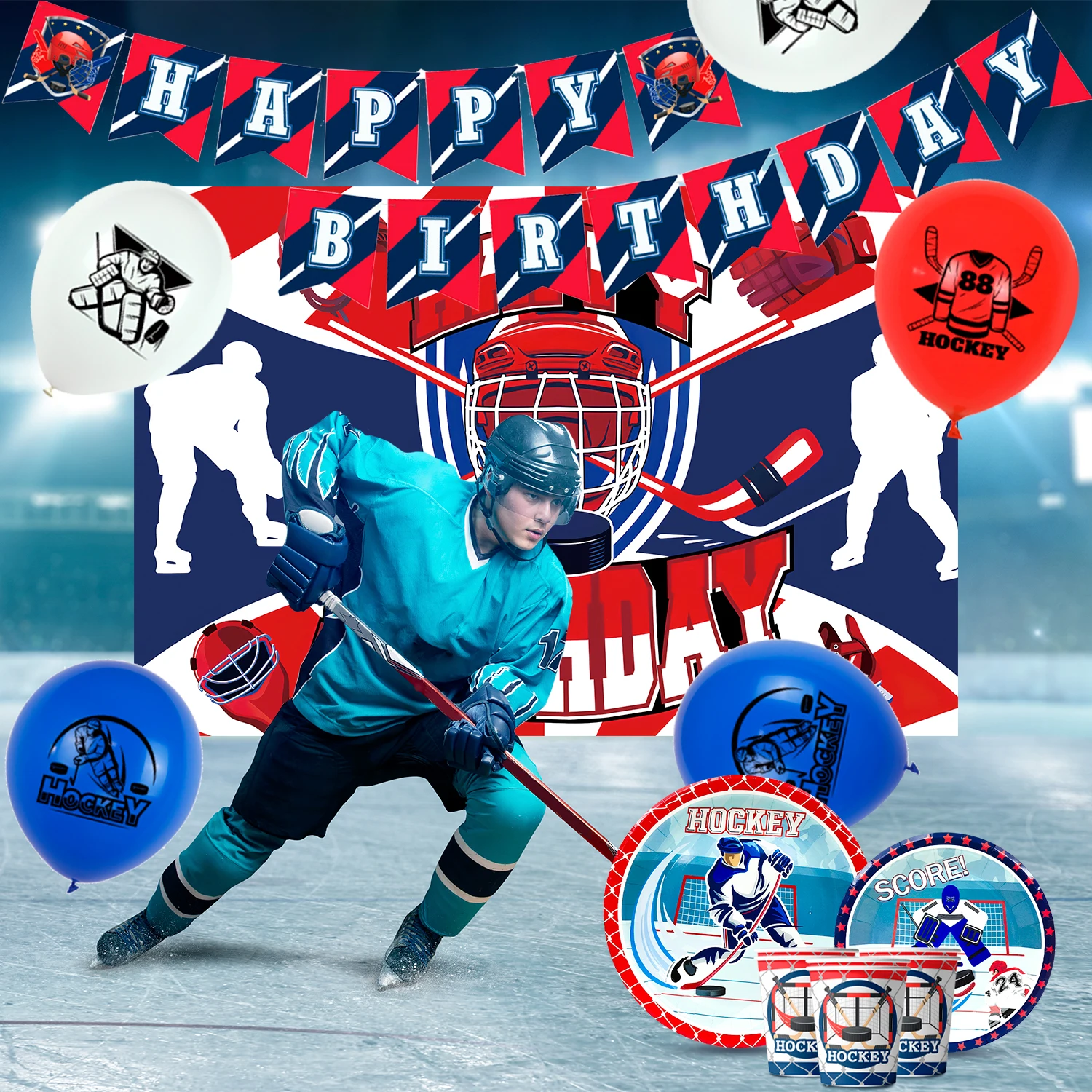 Hockey Birthday Decorations, 108 Pcs Hockey Party 
