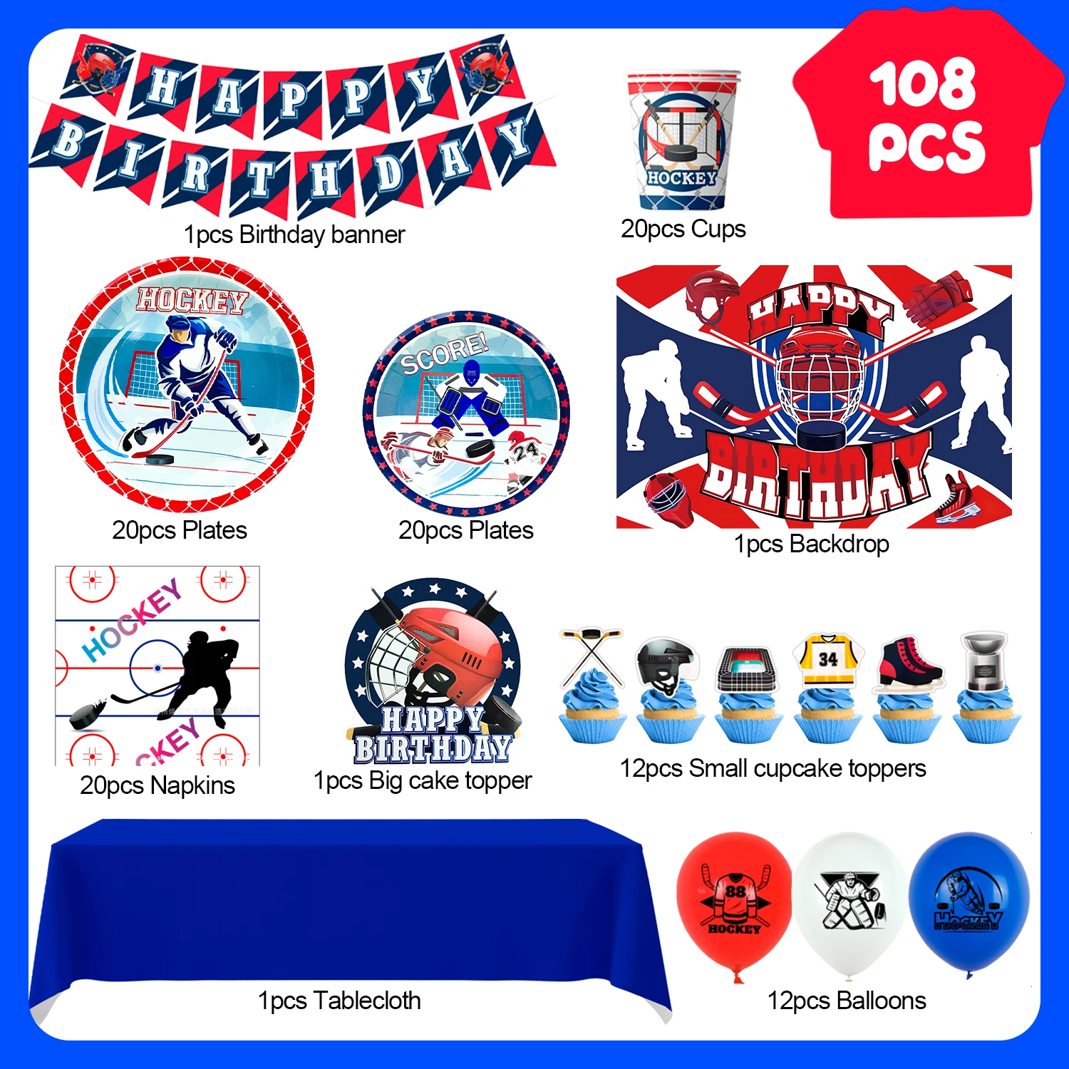 Hockey Birthday Decorations, 108 Pcs Hockey Party 