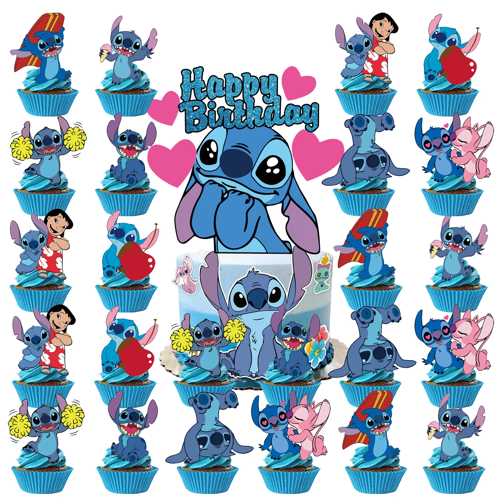 Stitch Party Supplies Stitch Cake Topper、Cupcake T