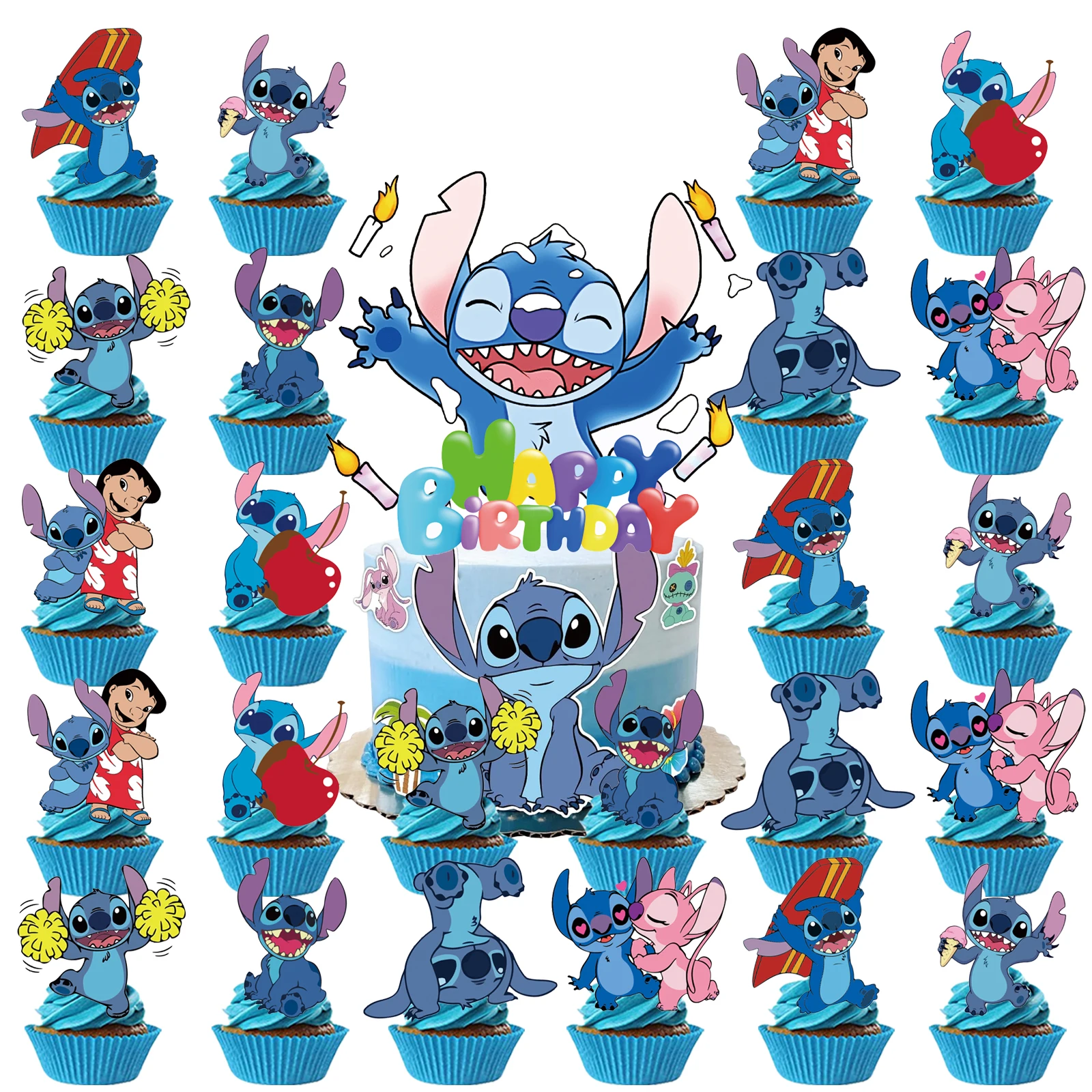 Stitch Party Supplies Stitch Cake Topper、Cupcake T
